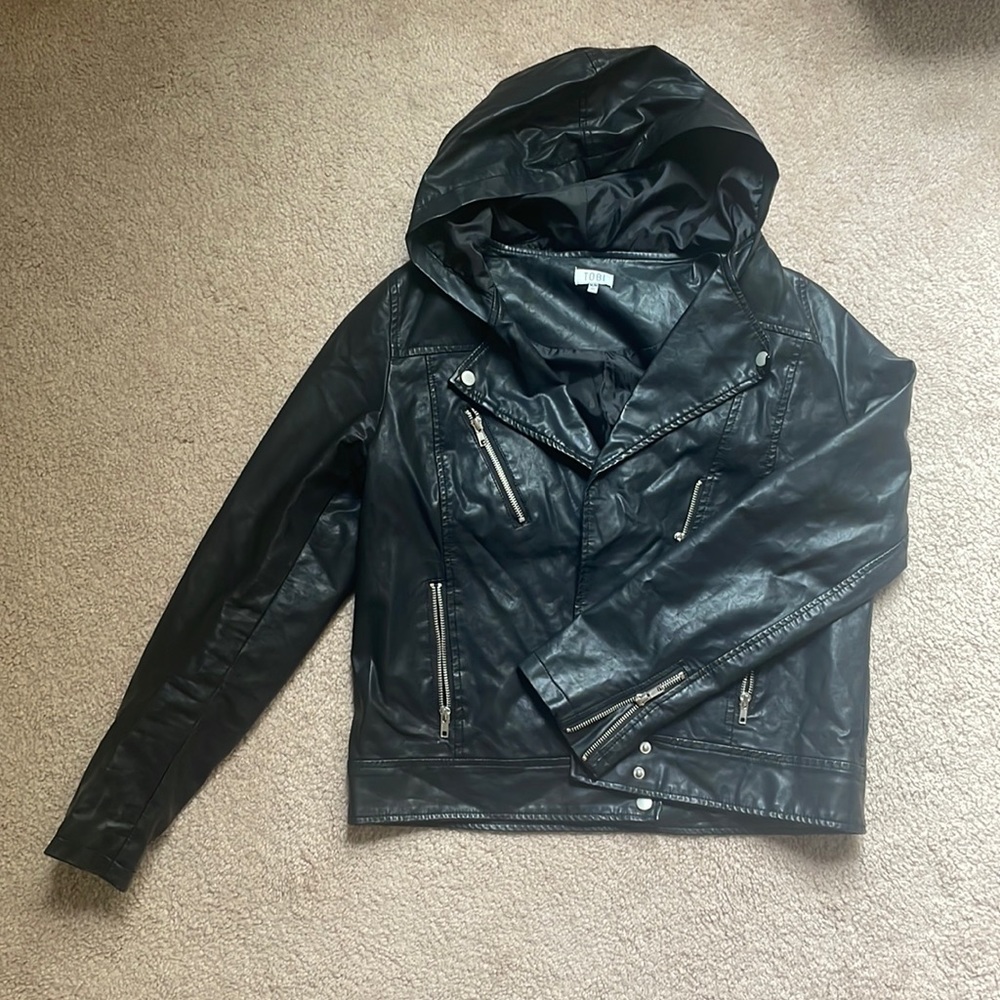 Tobi Hooded Faux Leather Jacket